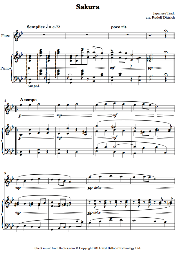 Sakura (Japanese Trad. arr. Rudolf Dittrich) sheet music for Flute