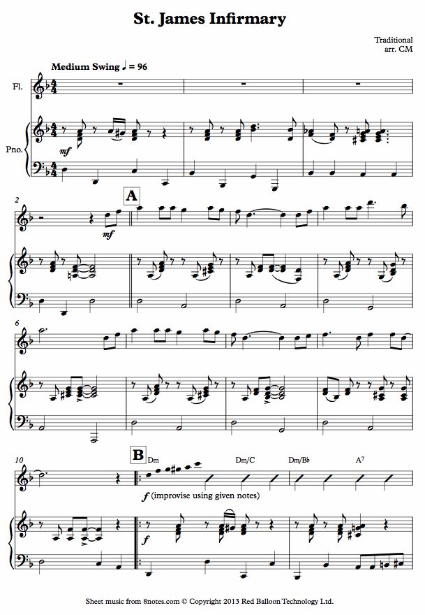 St. James Infirmary sheet music for Flute St. James Infirmary sheet music for Flute