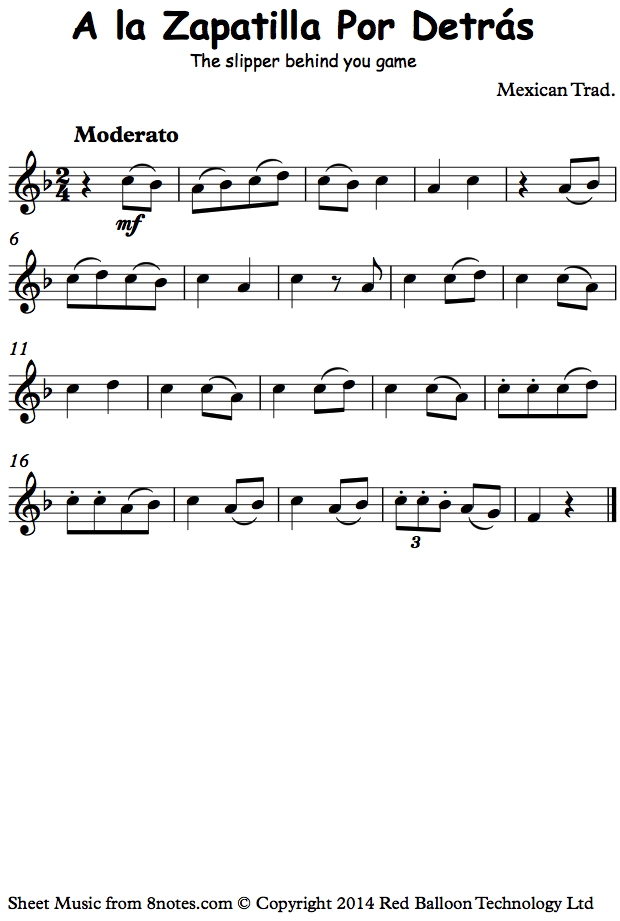 A la Zapatilla Por Detras (traditional Mexican) sheet music for Flute