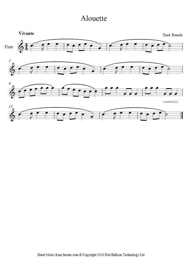 Alouette (Traditional French) sheet music for Flute Alouette (Traditional French) sheet music for Flute