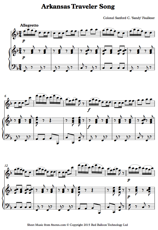 Arkansas Traveler Song sheet music for Flute