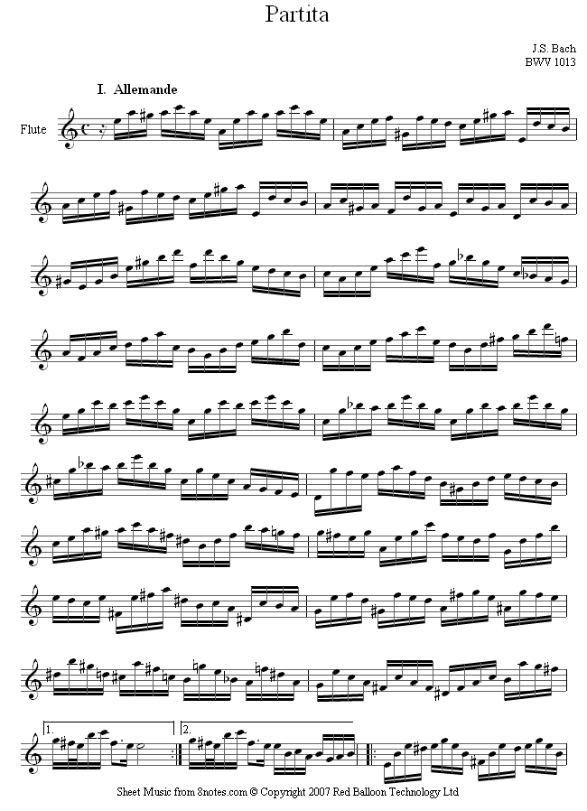 Bach - IV. Allemande from Flute Partita sheet music for Flute Bach - IV. Allemande from Flute Partita sheet music for Flute