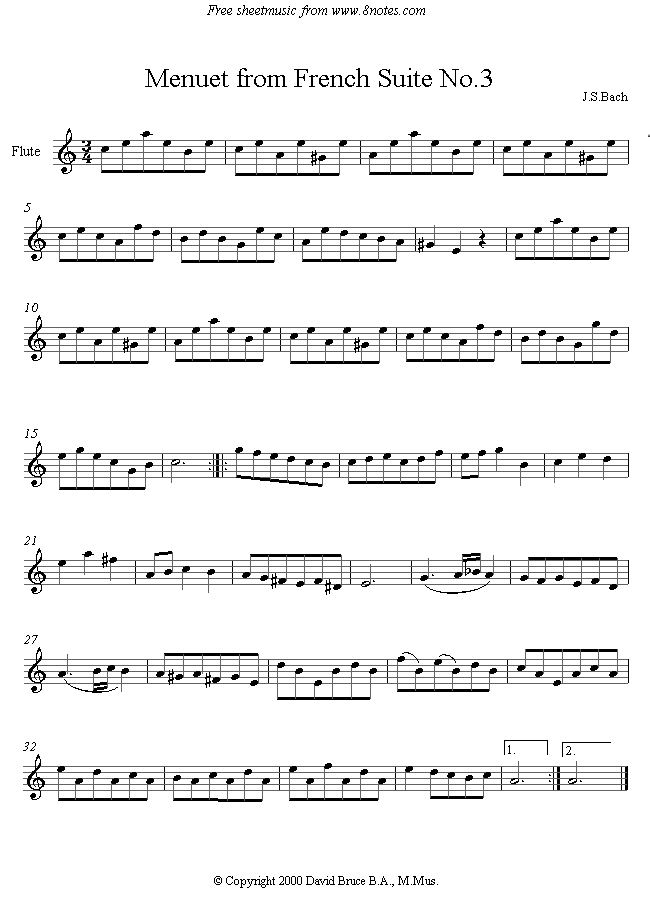Bach - Meneut from French Suite No.3 sheet music for Flute Bach - Meneut from French Suite No.3 sheet music for Flute