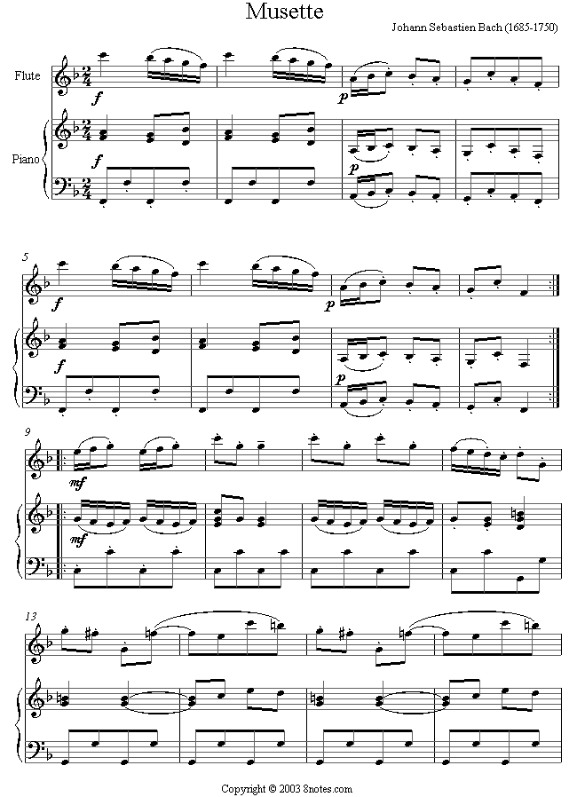 Bach - Musette sheet music for Flute Bach - Musette sheet music for Flute