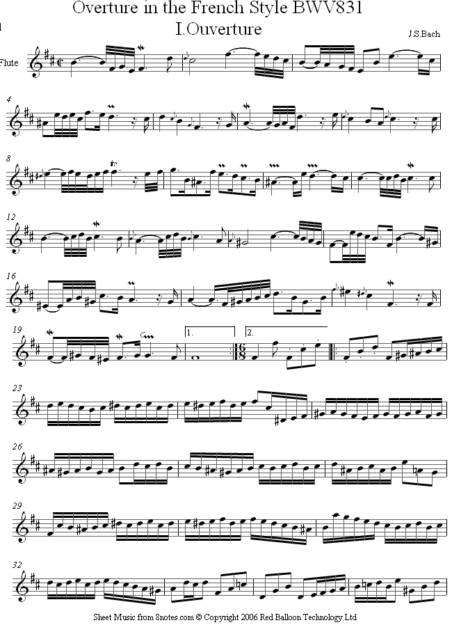 Bach - Overture in a French Style BWV 831 sheet music for Flute Bach - Overture in a French Style BWV 831 sheet music for Flute