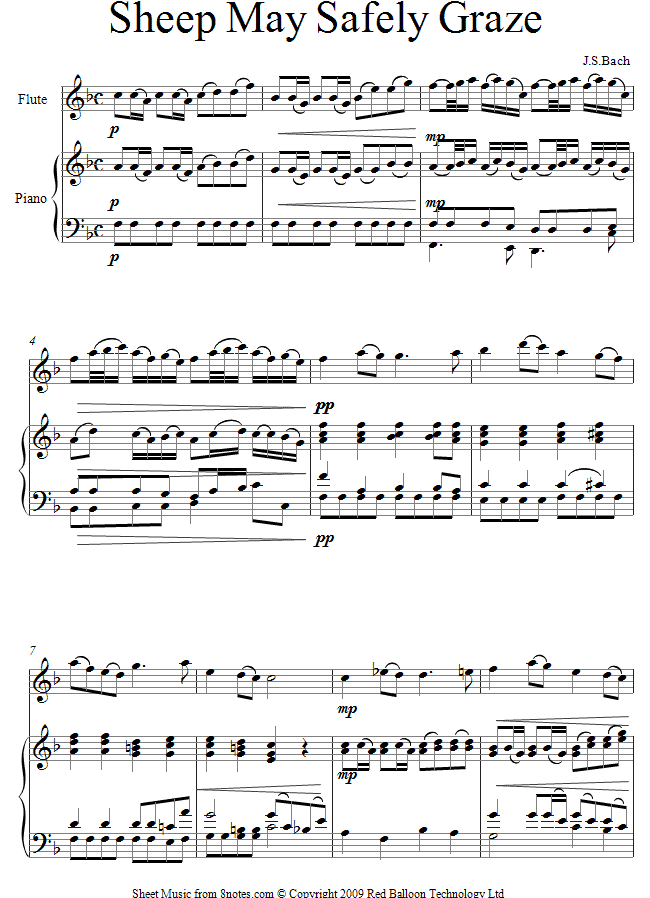 Bach - Sheep May Safely Graze from Cantata no.208 sheet music for Flute Bach - Sheep May Safely Graze from Cantata no.208 sheet music for Flute