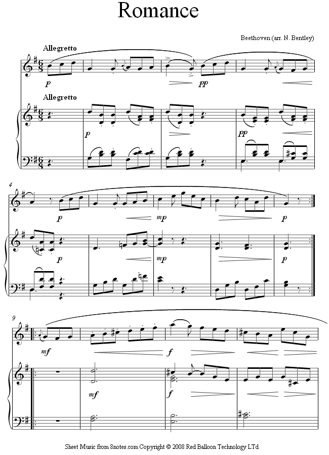 Beethoven Romance from Sonatina in G sheet music for Flute