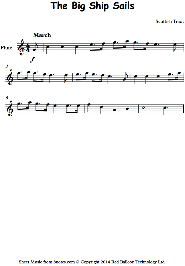 The Big Ship Sails (Scottish Traditional) sheet music for Flute