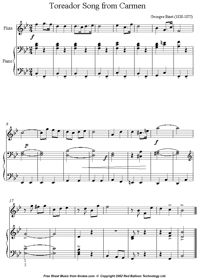 Bizet - Toreador Song from Carmen sheet music for Flute Bizet - Toreador Song from Carmen sheet music for Flute