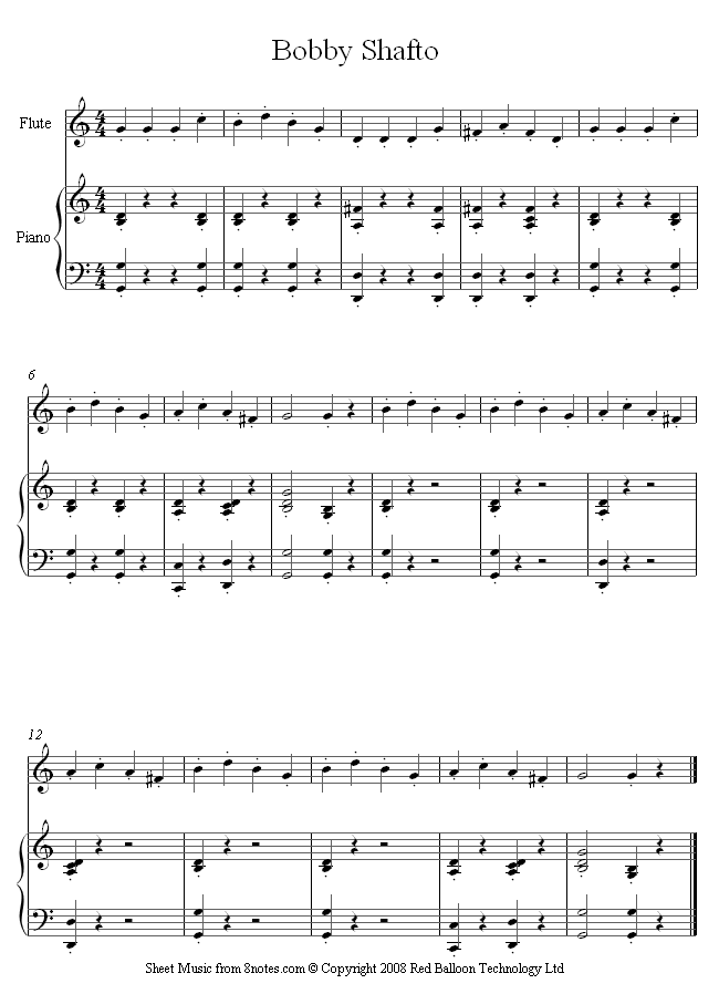 Bobby Shafto sheet music for Flute Bobby Shafto sheet music for Flute