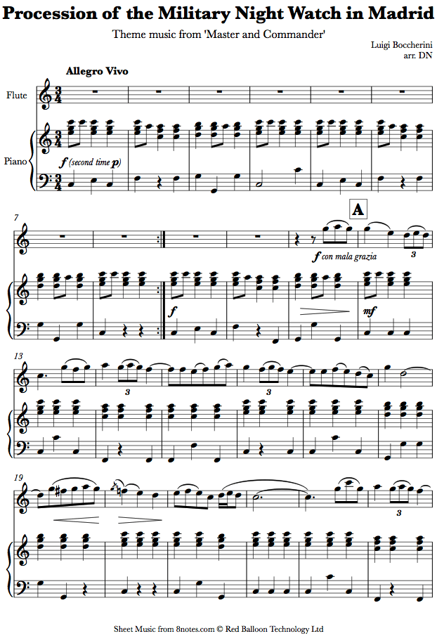 Luigi Boccherini - Procession of the Military Night Watch in Madrid (Theme from Master and Commander ) sheet music for Flute Luigi Boccherini - Procession of the Military Night Watch in Madrid (Theme from Master and Commander ) sheet music for Flute