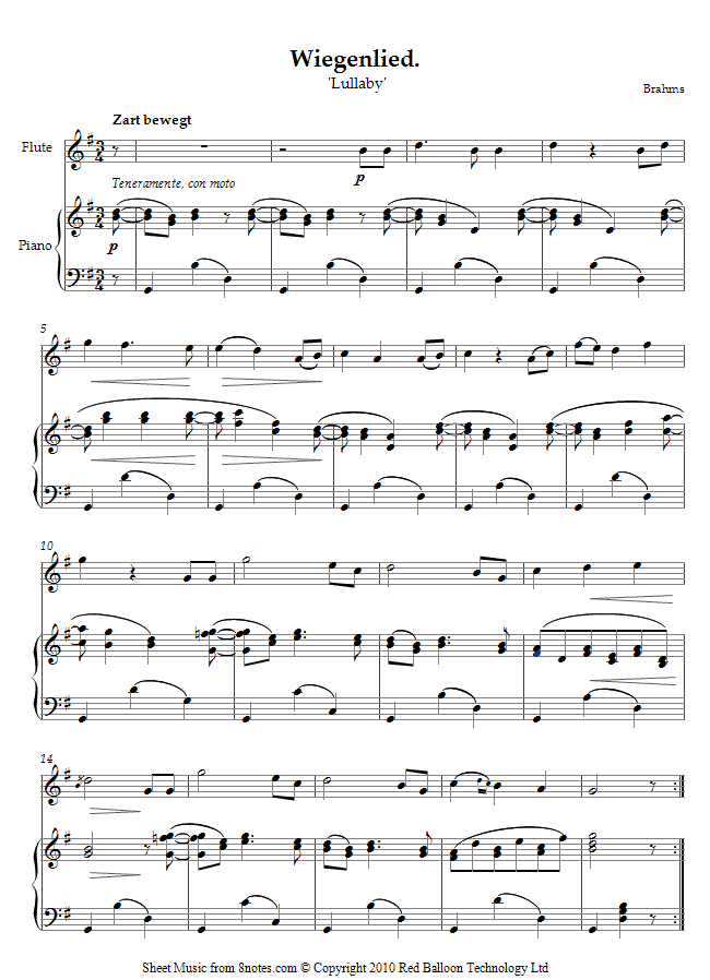 Brahms - Lullaby (Wiegenlied) sheet music for Flute Brahms - Lullaby (Wiegenlied) sheet music for Flute