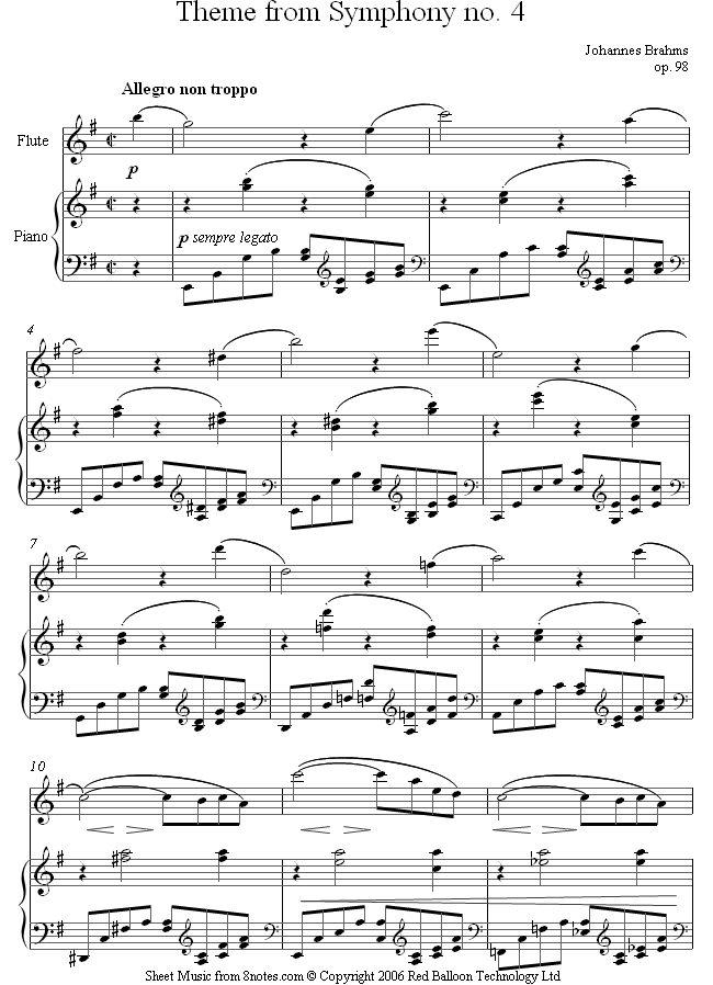 Brahms - Symphony no. 4 (theme) sheet music for Flute Brahms - Symphony no. 4 (theme) sheet music for Flute