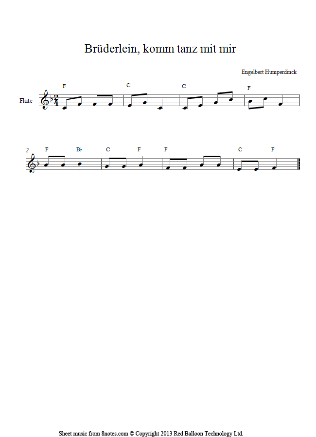 Humperdinck - Bruderlein, komm tanz mit mir from Hansel and Gretel sheet music for Flute Humperdinck - Bruderlein, komm tanz mit mir from Hansel and Gretel sheet music for Flute