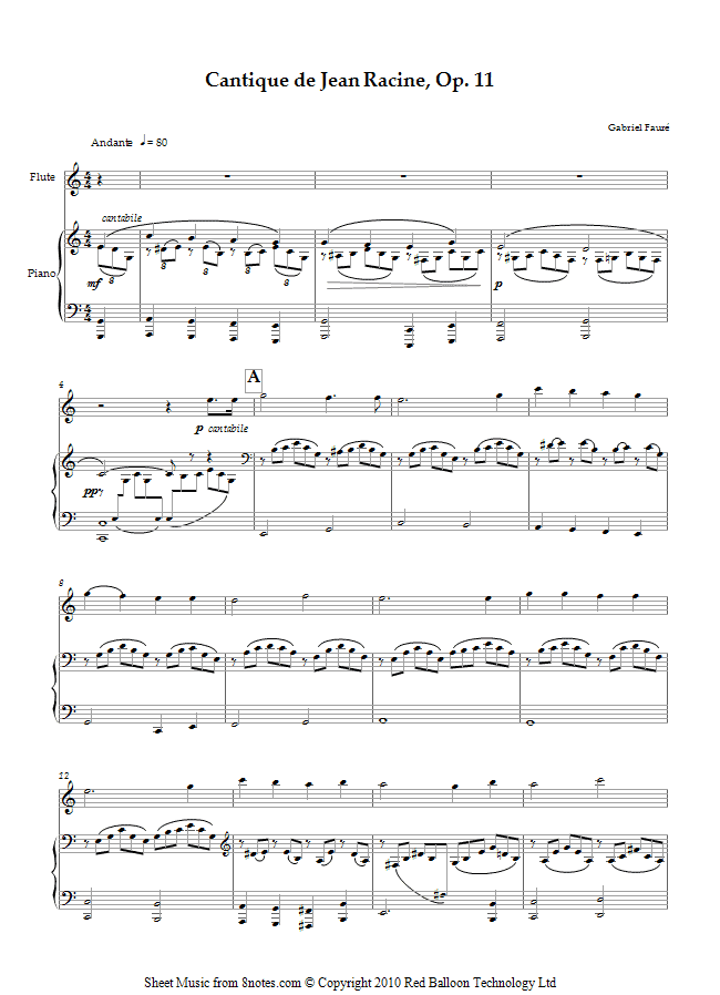 Fauré - Cantique de Jean Racine, Op. 11 sheet music for Flute Fauré - Cantique de Jean Racine, Op. 11 sheet music for Flute