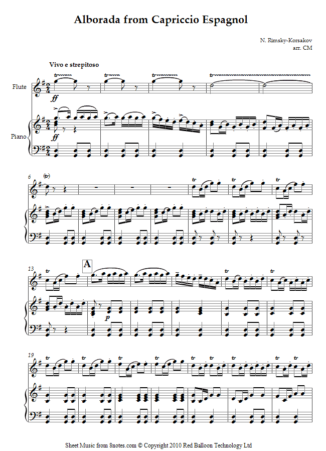 Rimsky-Korsakov - Alborada from Capriccio Espagnol sheet music for Flute Rimsky-Korsakov - Alborada from Capriccio Espagnol sheet music for Flute
