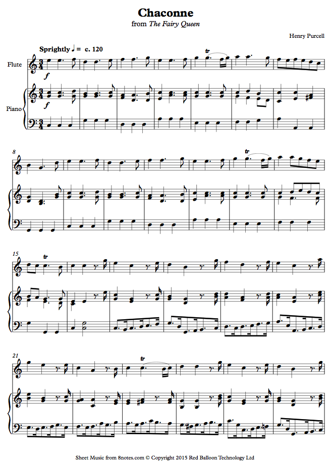 Purcell Chaconne from The Fairy Queen sheet music for Flute