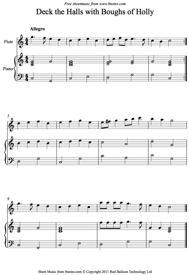 Deck the Halls with Boughs of Holly sheet music for Flute Deck the Halls with Boughs of Holly sheet music for Flute