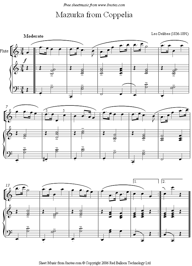 Delibes - Mazurka from Coppelia sheet music for Flute Delibes - Mazurka from Coppelia sheet music for Flute