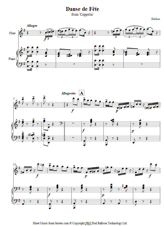 Delibes - Danse de Fete from Coppelia sheet music for Flute Delibes - Danse de Fete from Coppelia sheet music for Flute