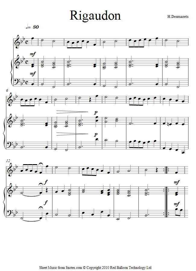 Henri Desmarets - Rigaudon sheet music for Flute Henri Desmarets - Rigaudon sheet music for Flute