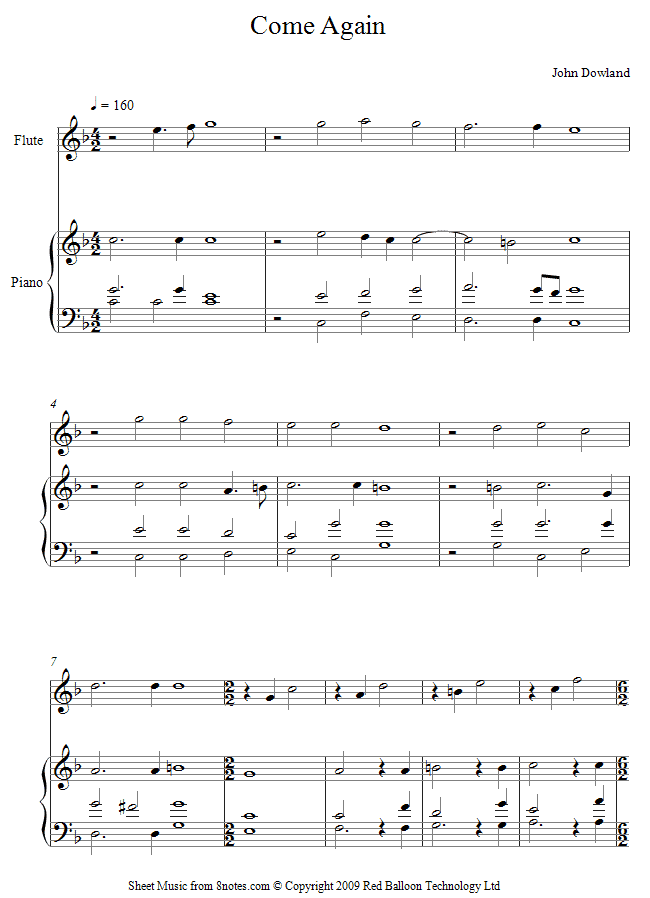 Dowland - Come again sheet music for Flute Dowland - Come again sheet music for Flute
