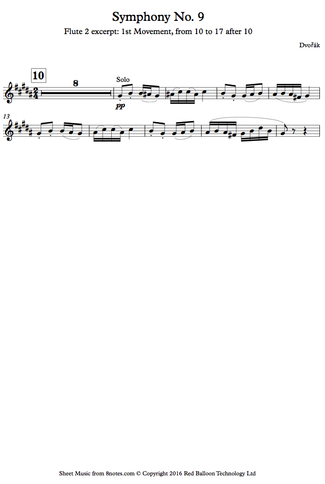 Dvořák Symphony No. 9 Flute 2 excerpt 1st Movement, from 10 to 17