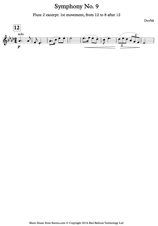 Dvořák Symphony No. 9 Flute 2 excerpt 1st movement, from 12 to 8