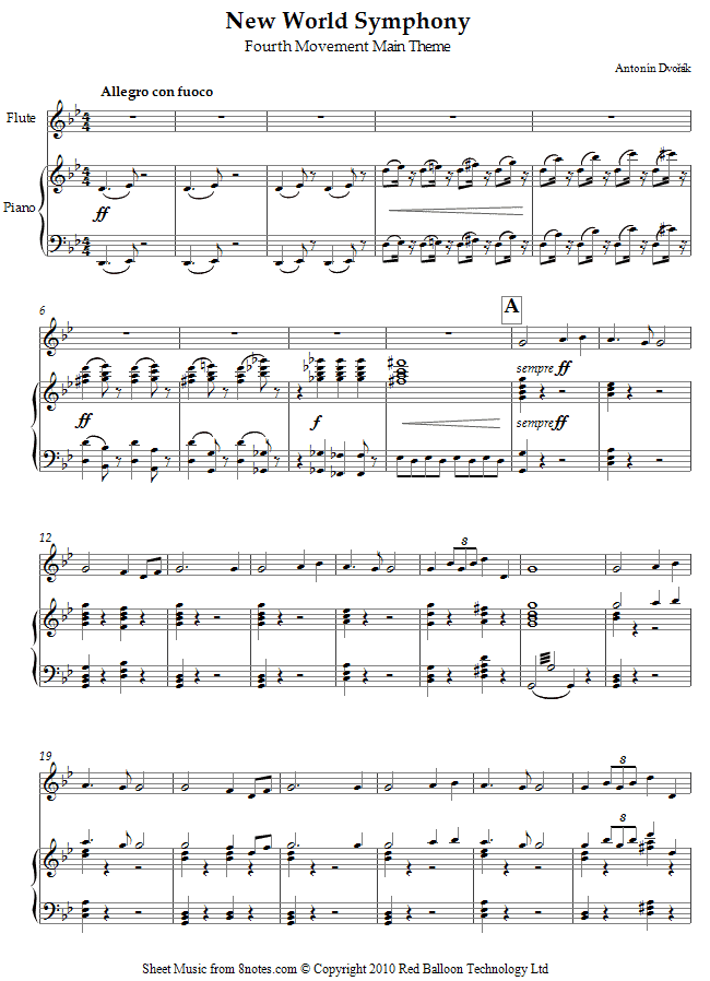 Dvořák - New World Symphony - 4th Movement Main Theme sheet music for Flute Dvořák - New World Symphony - 4th Movement Main Theme sheet music for Flute