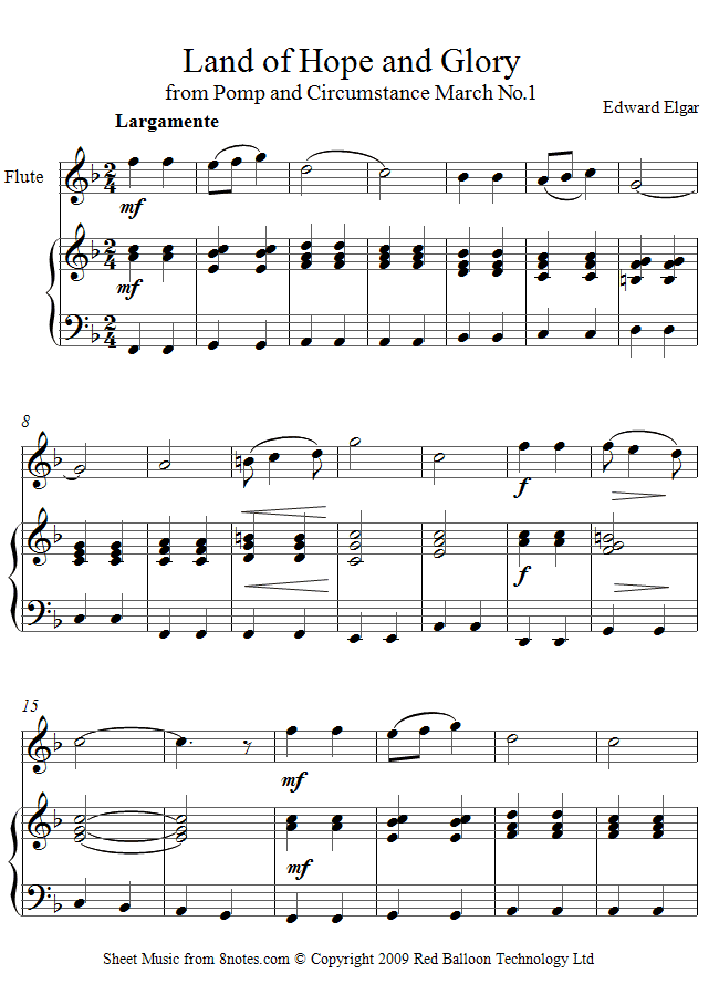Elgar - Land of Hope and Glory sheet music for Flute Elgar - Land of Hope and Glory sheet music for Flute
