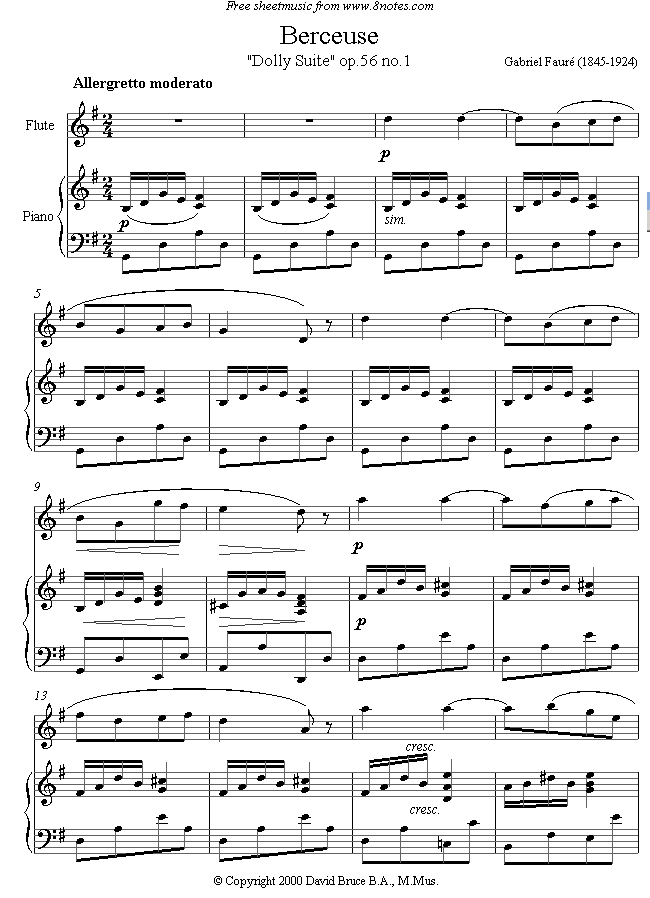 Fauré - Berceuse sheet music for Flute Fauré - Berceuse sheet music for Flute