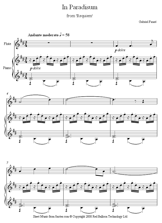 Fauré - In Paradisum from Reqiuem sheet music for Flute Fauré - In Paradisum from Reqiuem sheet music for Flute