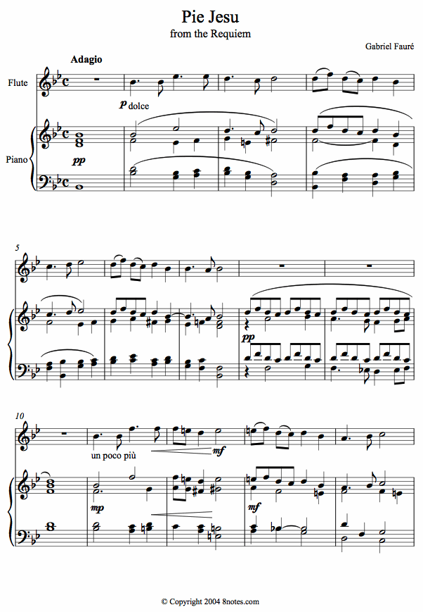 Fauré - Pie Jesu from the Requiem sheet music for Flute Fauré - Pie Jesu from the Requiem sheet music for Flute