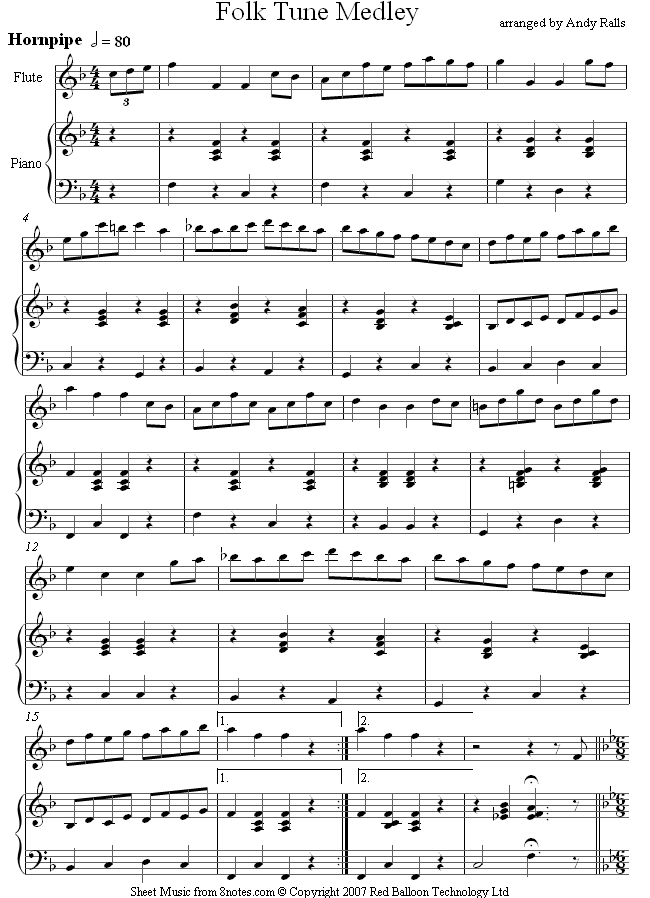 Folk Song Medley sheet music for Flute Folk Song Medley sheet music for Flute