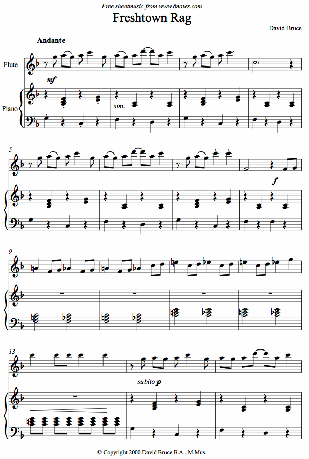 David Bruce - Freshtown Rag sheet music for Flute David Bruce - Freshtown Rag sheet music for Flute
