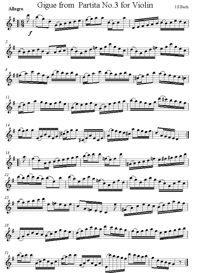 Bach - Gigue from Violin Partita no.3 sheet music for Flute Bach - Gigue from Violin Partita no.3 sheet music for Flute