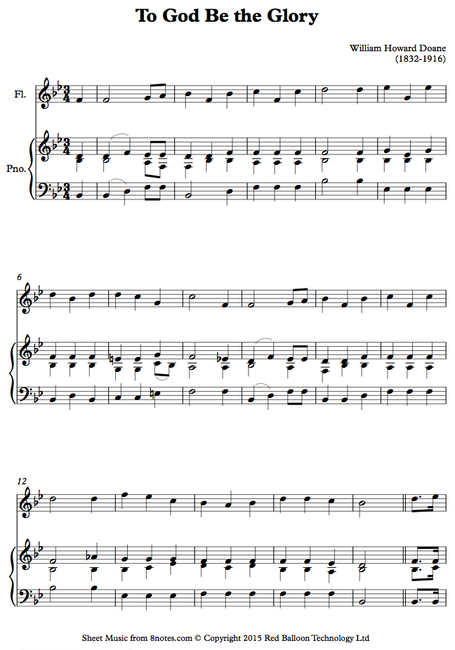 To God Be the Glory (Doane) sheet music for Flute