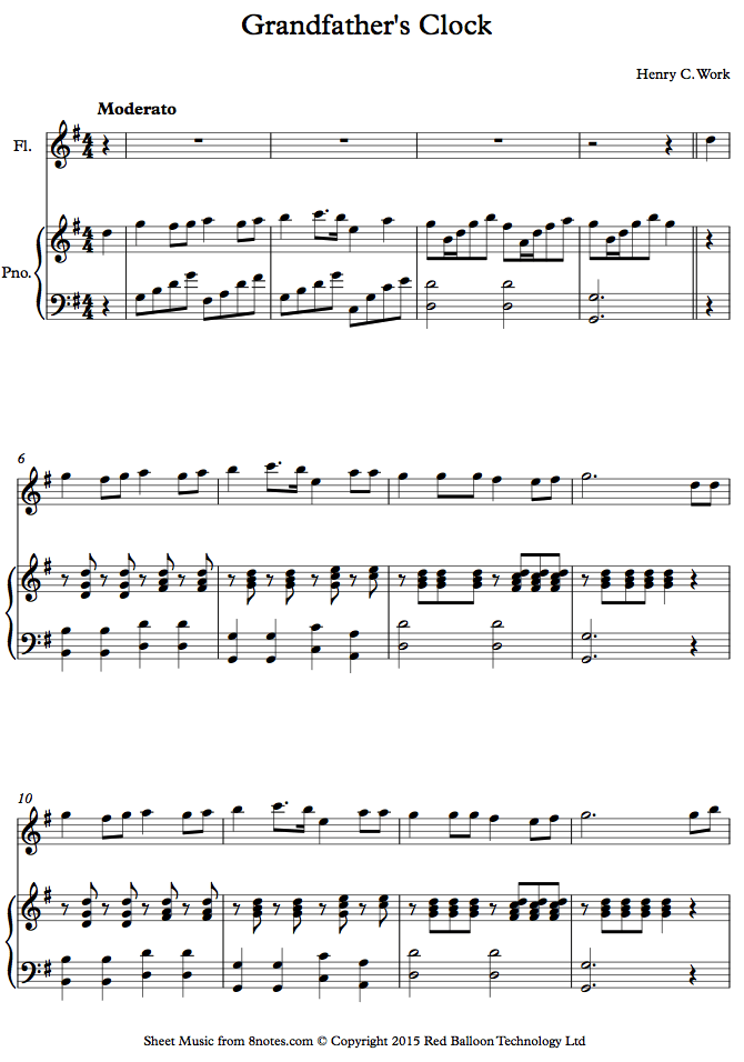 Henry C. Work My Grandfather's Clock sheet music for Flute
