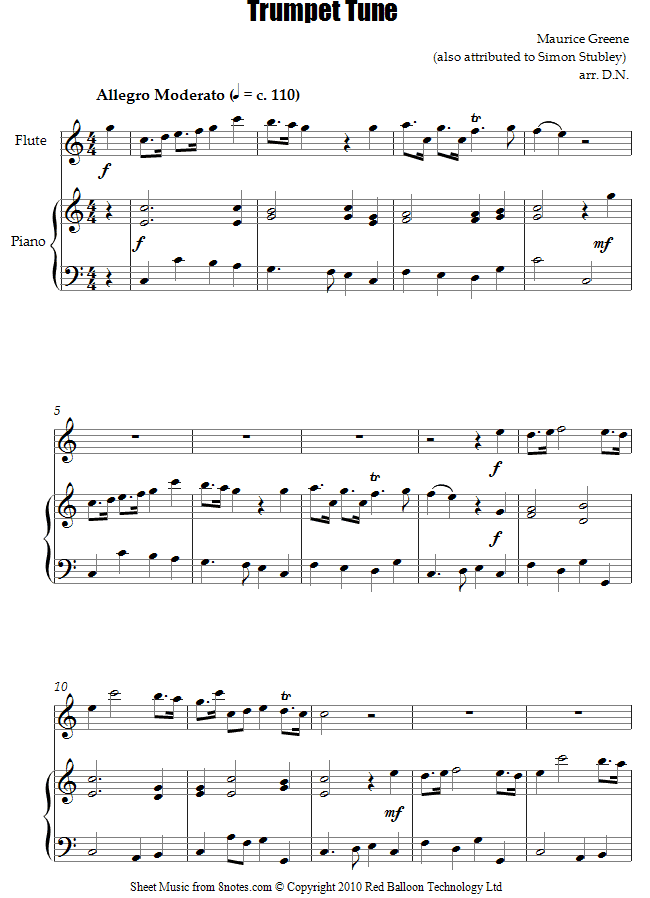 Maurice Greene - Trumpet Tune sheet music for Flute Maurice Greene - Trumpet Tune sheet music for Flute