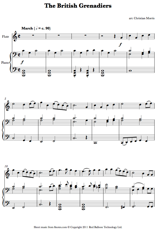 The British Grenadiers sheet music for Flute The British Grenadiers sheet music for Flute