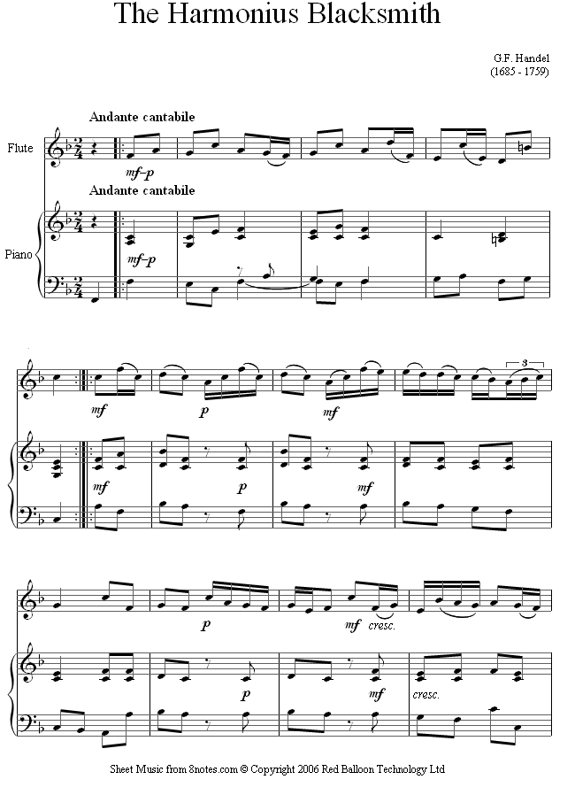 Handel - Harmonius Blacksmith sheet music for Flute Handel - Harmonius Blacksmith sheet music for Flute