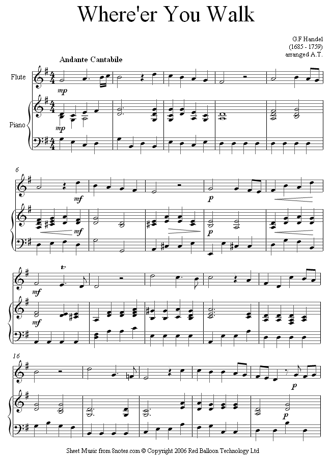 Handel - Where er you walk sheet music for Flute Handel - Where er you walk sheet music for Flute