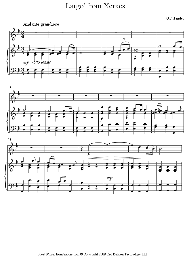 Handel - Largo from Xerxes sheet music for Flute Handel - Largo from Xerxes sheet music for Flute