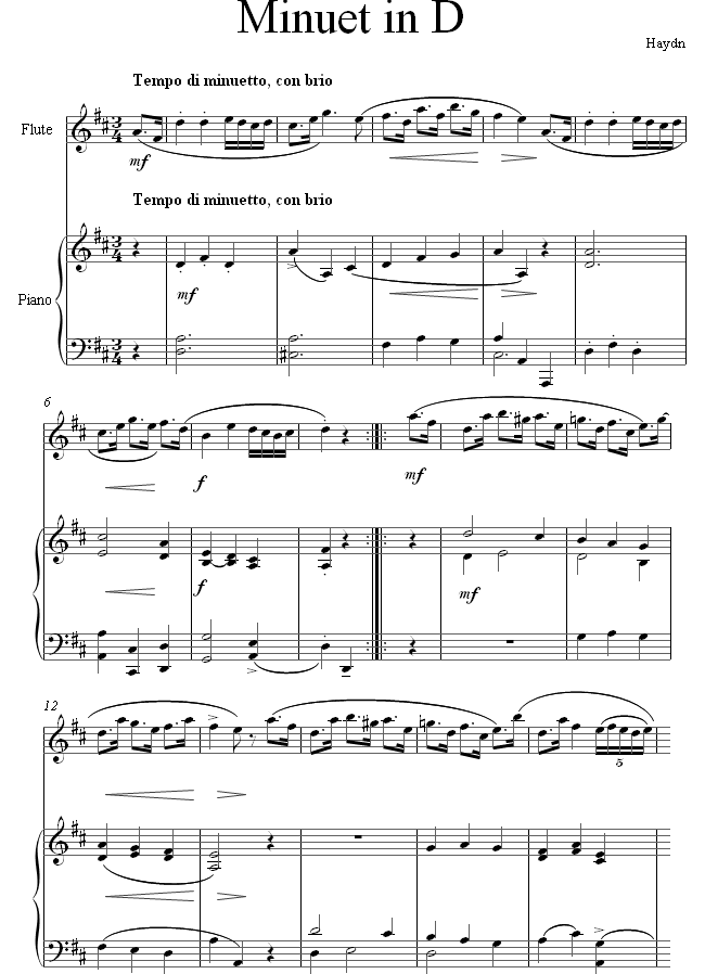 Haydn - Minuet in D sheet music for Flute Haydn - Minuet in D sheet music for Flute