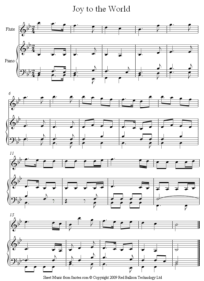 Joy to the World sheet music for Flute - 8notes.com