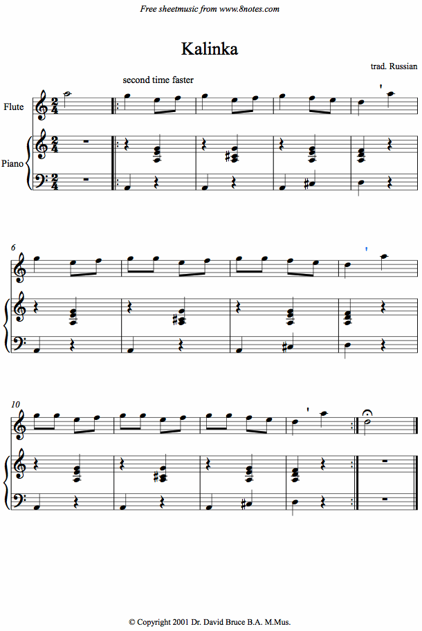 Kalinka sheet music for Flute Kalinka sheet music for Flute
