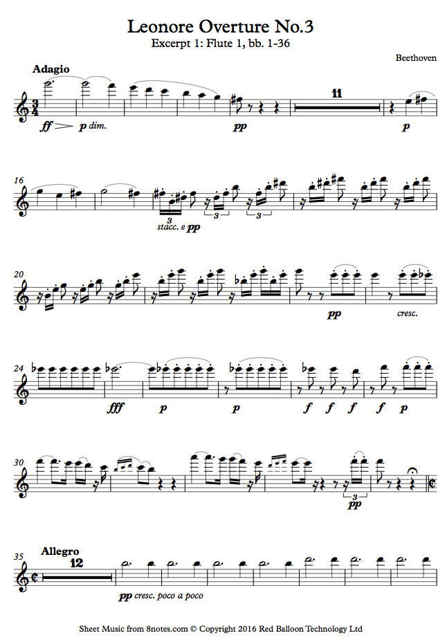 Beethoven Leonore Overture No.3 Excerpt Excerpt 1 Flute 1, bb. 136