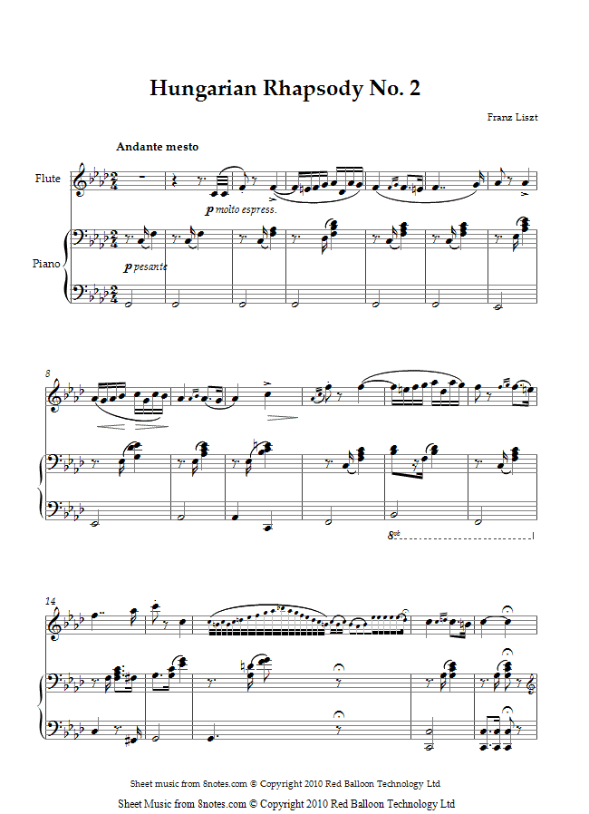 Liszt - Hungarian Rhapsody No. 2 sheet music for Flute Liszt - Hungarian Rhapsody No. 2 sheet music for Flute