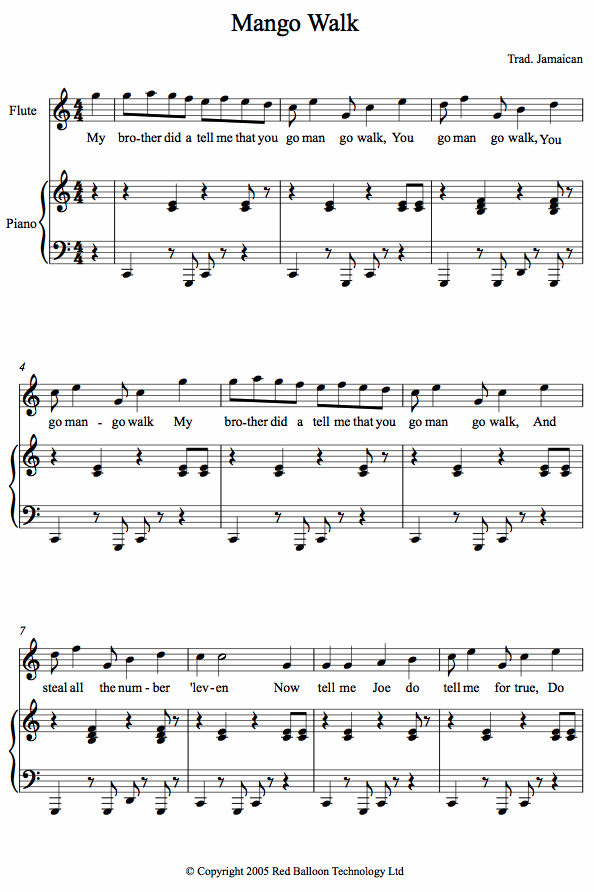Mango Walk (trad. Jamaican) sheet music for Flute Mango Walk (trad. Jamaican) sheet music for Flute