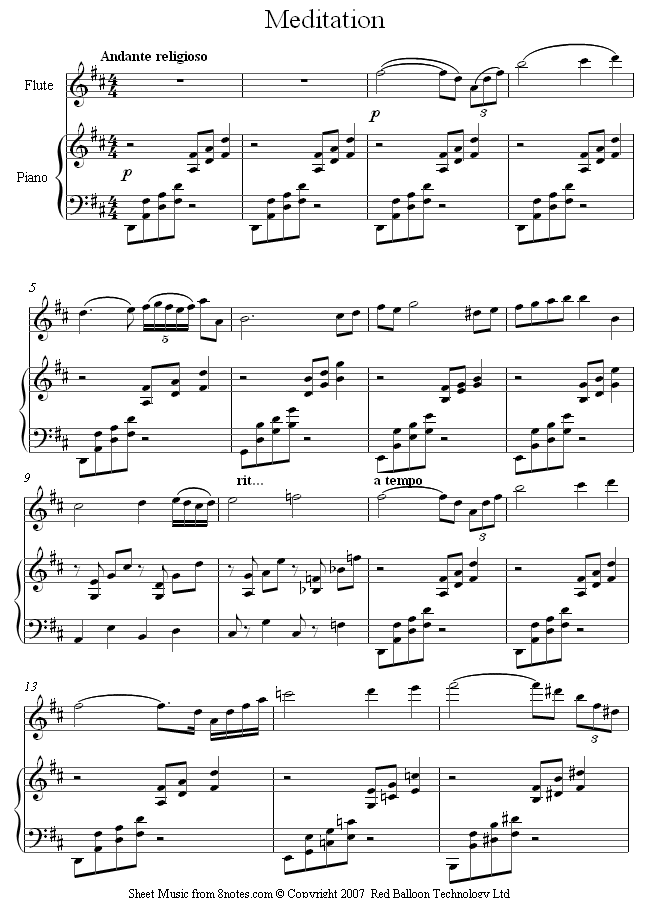 Massenet - Meditation from Thais sheet music for Flute Massenet - Meditation from Thais sheet music for Flute